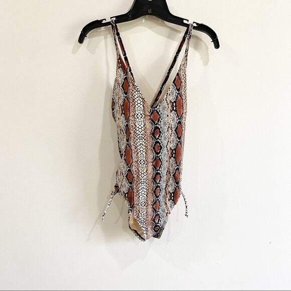 Kona Sol Animal Print Brown One Piece Swimsuit Medium Coverage NWT Sz M - Picture 2 of 9
